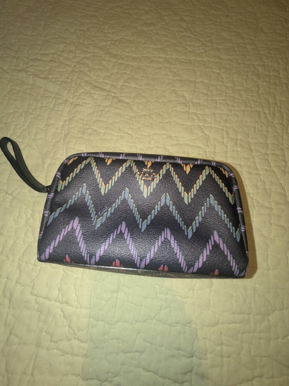 Coach Black Zigzag Wristlet Cosmetic Pouch - Multicolor Chevron